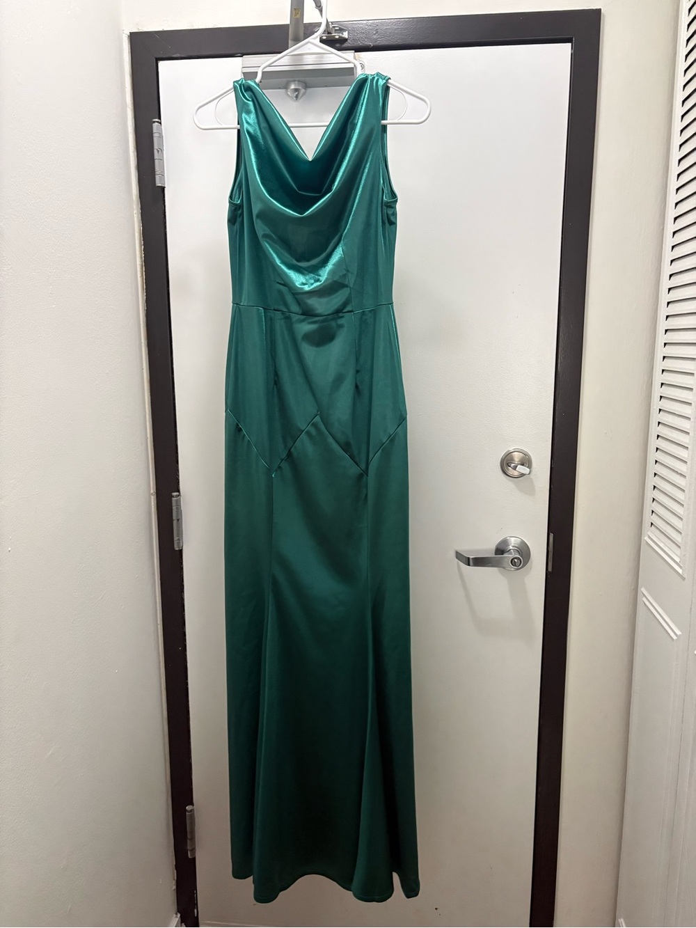 Emerald Green Cowl Neck Satin Evening Dress